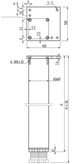 Picior masa metalic, H710, 60x60mm, aluminiu - imagine 3